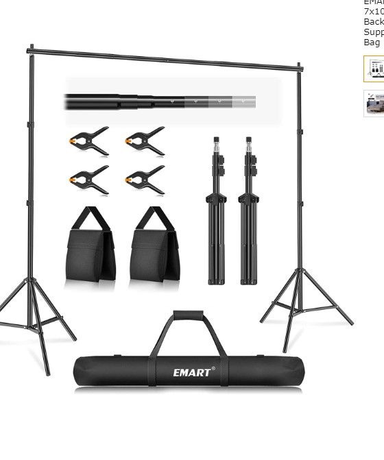 Photo 1 of NEEWER Backdrop Stand 10ft x 7ft, Adjustable Photo Studio Backdrop Support System for Wedding Parties Background Portrait Photography with 4 Crossbars, 6 Clamps, 2 Black Sandbags and Carrying Bag
