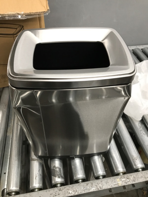 Photo 2 of *Major Damage/Dented* Stainless Steel Rectangular Shape Open top Trash can, Bathroom Garbage can, Kitchen, Office, Split Design Household Trash can?Double bin (4gallon Silver) 4gallon sliver