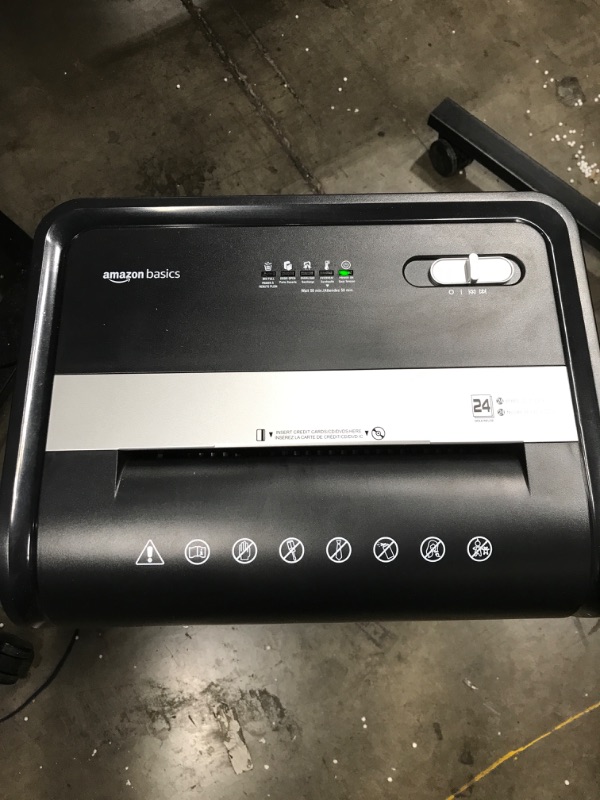 Photo 1 of *Tested/Broken Wheel* Amazon Basics 24-Sheet Cross-Cut Paper, CD and Credit Card Home Office Shredder with Pullout Basket
