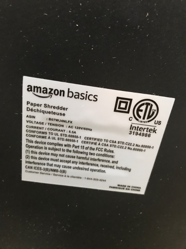 Photo 4 of *Tested/Broken Wheel* Amazon Basics 24-Sheet Cross-Cut Paper, CD and Credit Card Home Office Shredder with Pullout Basket
