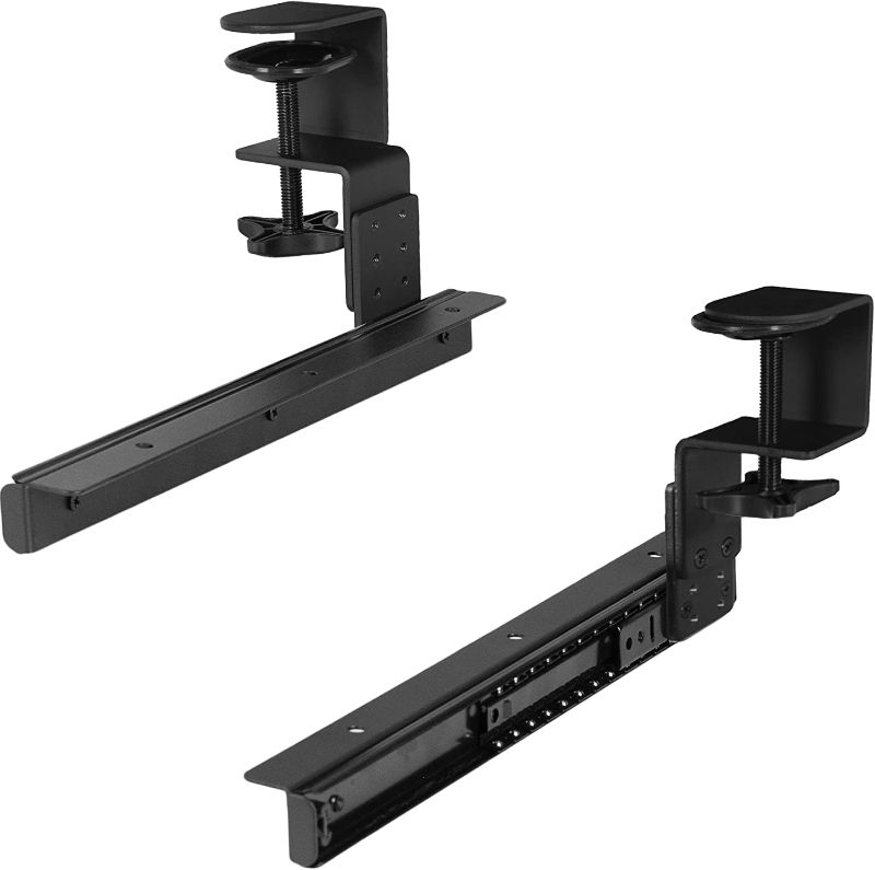 Photo 1 of VIVO Height Adjustable Clamp and 12 inch Rail Set for DIY Custom Wooden Keyboard Trays (Tray Not Included), Under Desk Pull Out Slider Track with C-clamp Mount System, Black, MOUNT-RAIL02H
