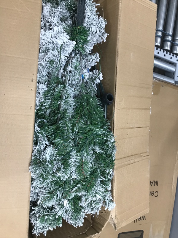 Photo 3 of 4.5 ft. Pre-Lit Snow Flocked Artificial Christmas Tree Hinged Pine Tree Holiday Decoration = UL Multicolor lights 
