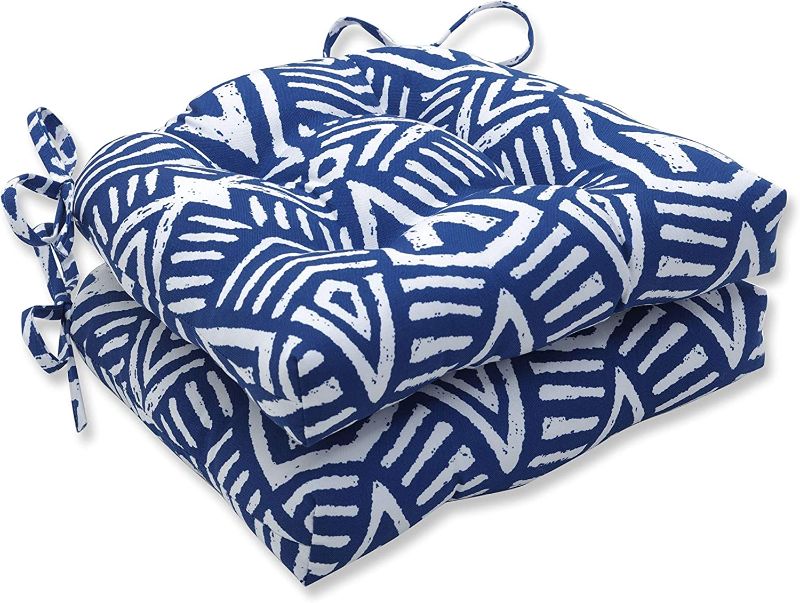 Photo 1 of *Stock Photo for Reference* Amazon Basics Outdoor/Indoor Tribal Dimensions Chair Pads, 19x19x5in Blue 2 Count
