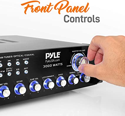 Photo 1 of Bluetooth Multi-Channel Hybrid Pre-Amplifier System - 3000W Home Audio Rack Mount Stereo Power Amplifier Receiver w/ Radio, USB, UHF, Dual Wireless Karaoke mic, Speaker Sound System - Pyle PWMA4004BT
