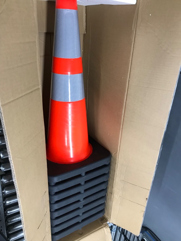 Photo 2 of (8 Cones) BESEA 28” inch Orange PVC Traffic Cones, Black Base Construction Road Parking Cone Structurally Stable Wearproof (28" Height) 01_28"(8 Cones)