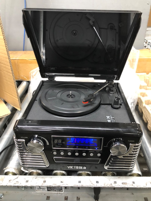 Photo 2 of Victrola 50's Retro Bluetooth Record Player & Multimedia Center with Built-in Speakers - 3-Speed Turntable, CD Player, AM/FM Radio | Vinyl to MP3 Recording | Wireless Music Streaming | Black Black Record Player