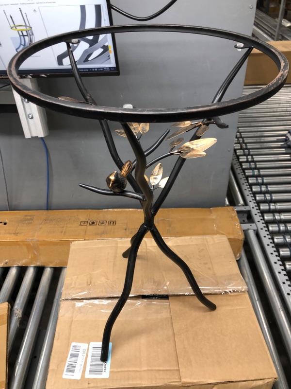 Photo 3 of **ONLY ONE** FirsTime & Co. Aged Bronze Bird and Branches Tripod Side Glass Tabletop Accent Table, 24" H x 14" W x 14" D & InnerSpace Luxury Products Indoor/Outdoor Large Barrel Table with Leaves (BTGLVS-L) Antique Bronze Side Table 