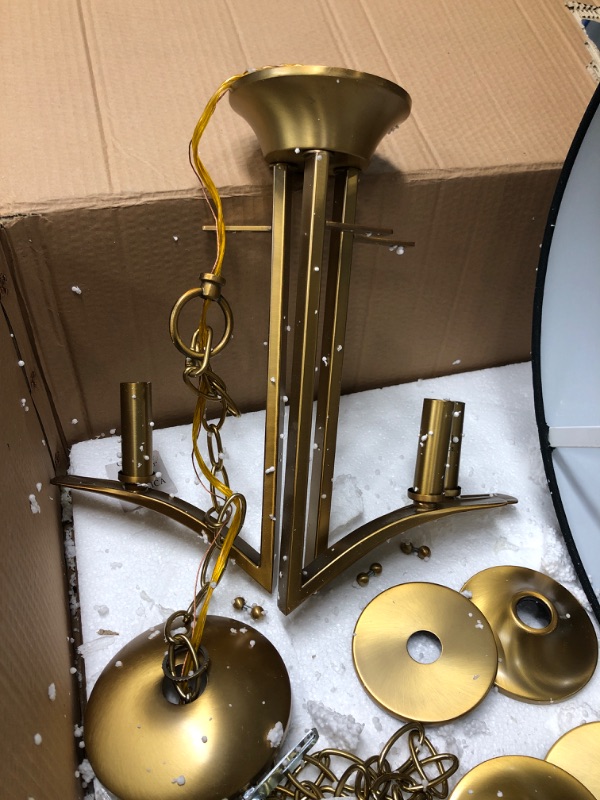 Photo 4 of *** USED *** Kira Home Alondra 20" Modern 3-Light Drum Chandelier + Black Fabric Shade, Adjustable Height, Warm Brass Finish