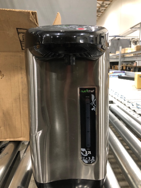 Photo 5 of **** Big dent on both sides****
****small dent on front****
**** No power cord****
**** unable to test****
rNutriChef Hot Water Urn Pot Insulated Stainless Steel,Auto & Manual Dispense,Auto Boiler,Safety Lock Shutoff 3.38 QT /3.2L - Auto Boiler Shut Off -