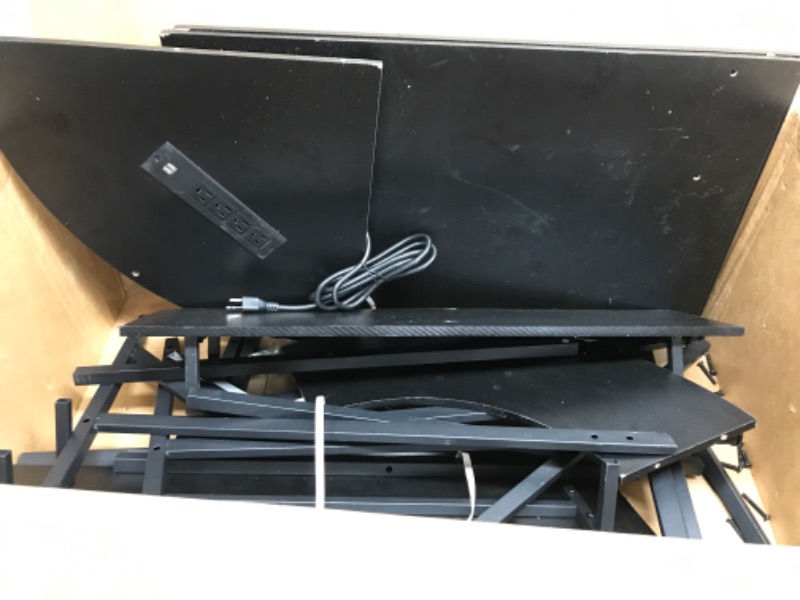 Photo 2 of *Loose Hardware-Possibly Missing/Minor Damage-See Photos* Mr IRONSTONE Gaming Desk with Led Lights ?Power Outlet, L Shaped Computer Corner Desk with Cup Holder ? Headphone Hook, Carbon Fiber Home Office Desks with Large Monitor Stand, Graphite Black, 50''