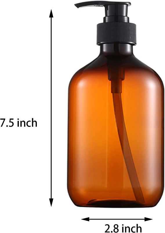 Photo 1 of 17 Ounce Plastic Hand Soap Bottles with Pump, Refillable Dispenser Bottle for Kitchen and Bathroom, Amber and Bathroom, Amber.,