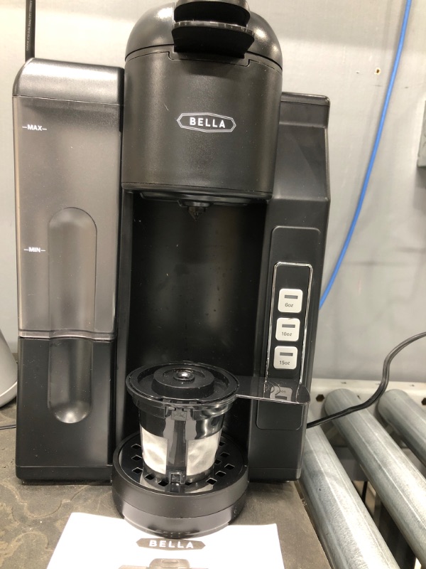 Photo 2 of *****Tested, Powers on******
BELLA Single Serve Coffee Maker, Dual Brew K-Cup Pod or Ground Coffee Brewer, Adjustable Drip Tray for Personal Travel Mugs, Large Removable Water Tank, Black