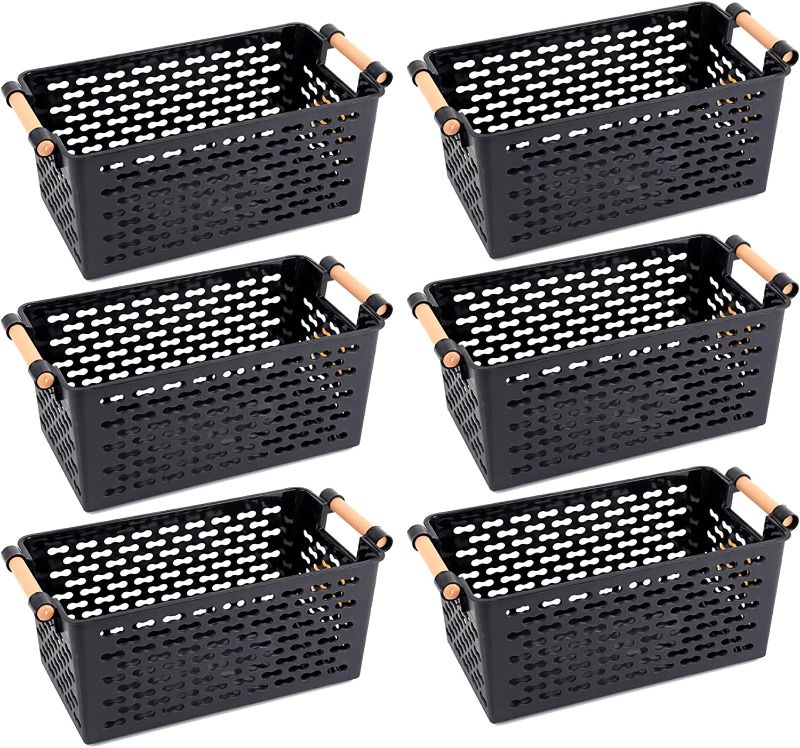 Photo 2 of **** one basket has chip off one corner******
6 Pack Plastic Storage Basket, Black Basket / Organizer / Bin with Handles for Home Office Closet