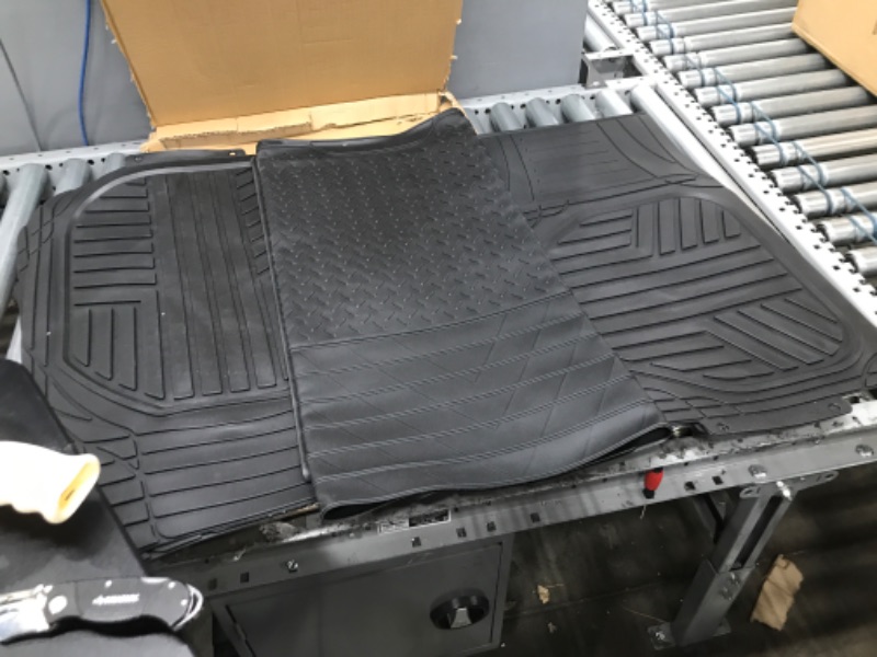 Photo 2 of Amazon Basics 4-Piece All-Weather Protection Heavy Duty Rubber Floor Mats Set with Cargo Liner for Cars, SUVs, and Trucks?Black,Universal Trim to Fit Black Thick Heavy Duty Rubber 4-Piece