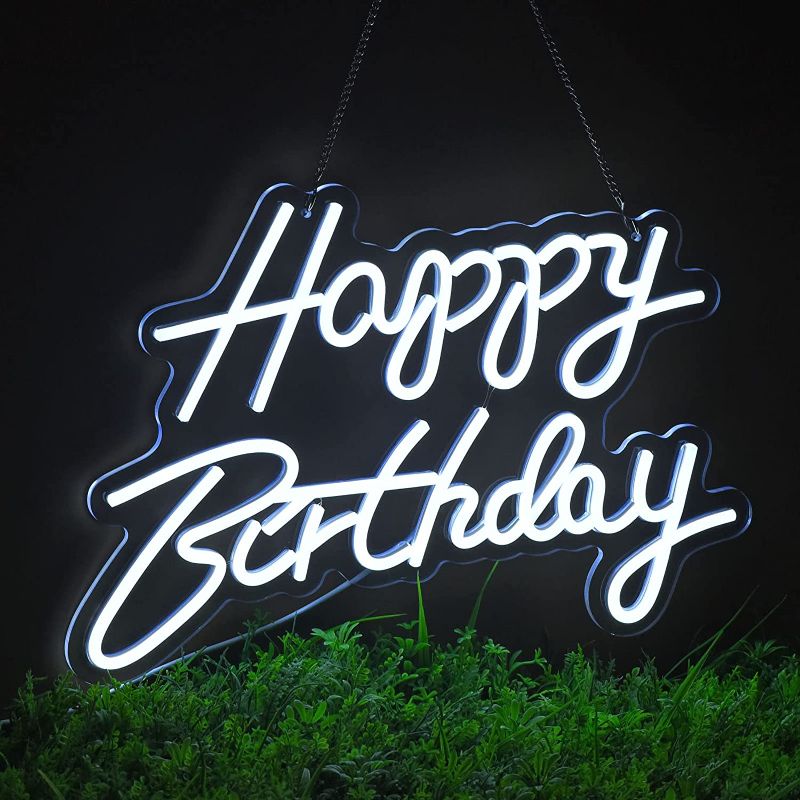 Photo 1 of 17"x7" Happy Birthday Neon Sign for Wall Decor, with Dimmable Switch, Reusable Happy Birthday