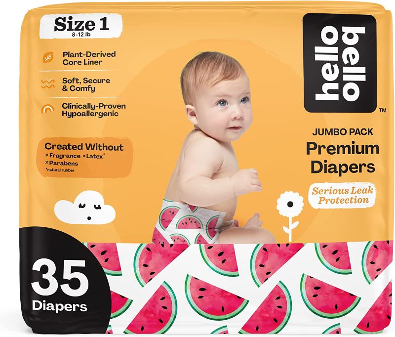 Photo 1 of 3- Hello Bello Premium Baby Diapers Size 1 I 35 Count of Disposeable, Extra-Absorbent, Hypoallergenic, and Eco-Friendly Baby Diapers with Snug and Comfort Fit I Watermelon
