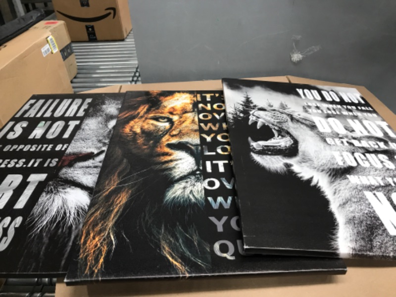 Photo 1 of 3 Canvas Painting Lion/Tiger Motivational Quote Art Poster 