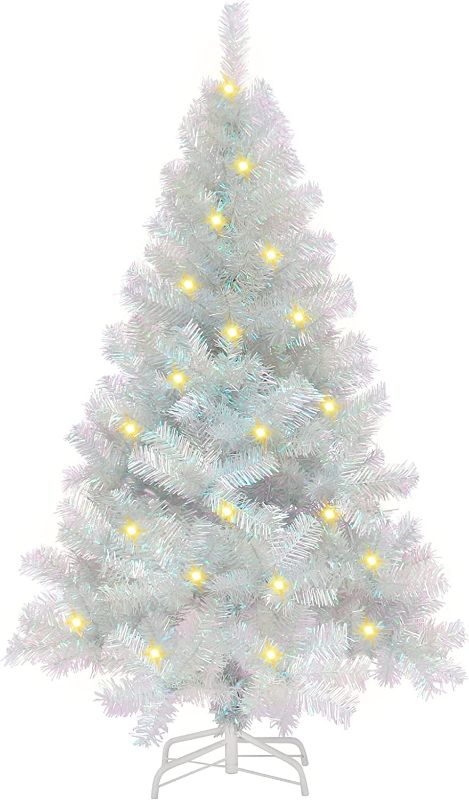 Photo 1 of RoseCraft 5FT White/Silver Lighted Christmas Tree, Artificial Pencil Full Xmas Tree for Home Decorations, for Indoor/Outdoor Christmas Holiday Party Decor - Colorful.