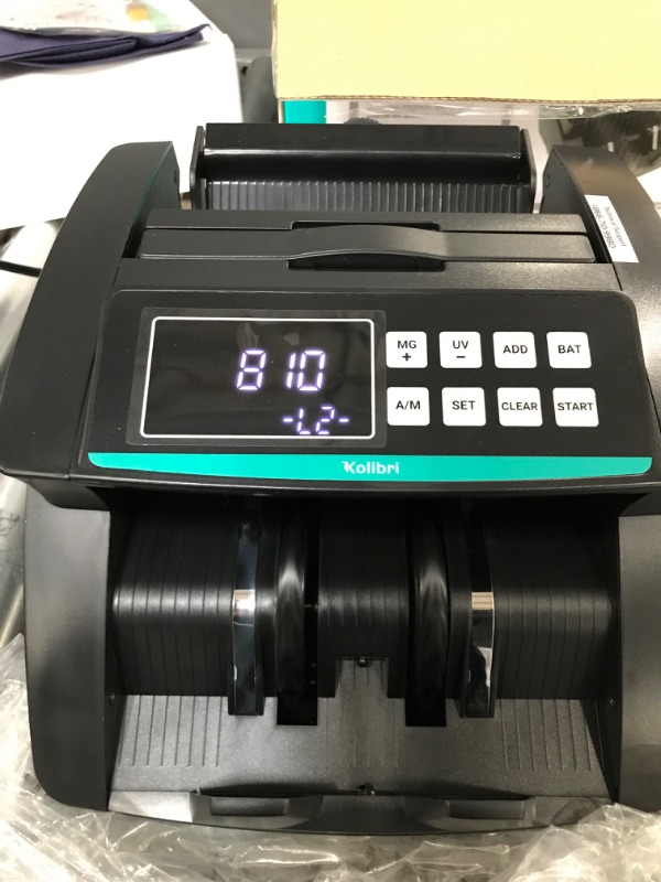 Photo 3 of Kolibri Rook Money Counter with UV/MG/IR Counterfeit Detection – Count, Add & Batch Modes, Fast Bill Counter with a Speed of 1,400 Notes Per Minute - US Dollar Cash Counter with Dual LED Display
