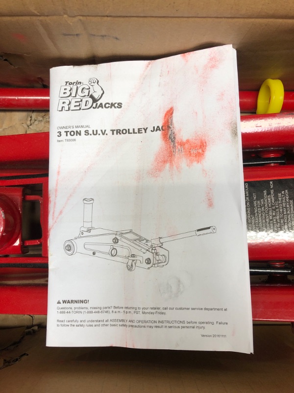 Photo 3 of BIG RED T83006 Torin Hydraulic Trolley Service/Floor Jack with Extra Saddle (Fits: SUVs and Extended Height Trucks): 3 Ton (6,000 lb) Capacity, Red