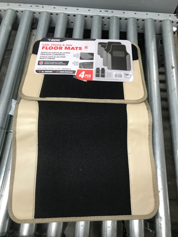 Photo 2 of BDK Beige Carpet Car Floor Mats – Two-Tone Faux Leather Automotive Floor Mats, Included Anti-Slip Features and Built-in Heel Pad, Stylish Floor Mats for Cars Truck Van SUV