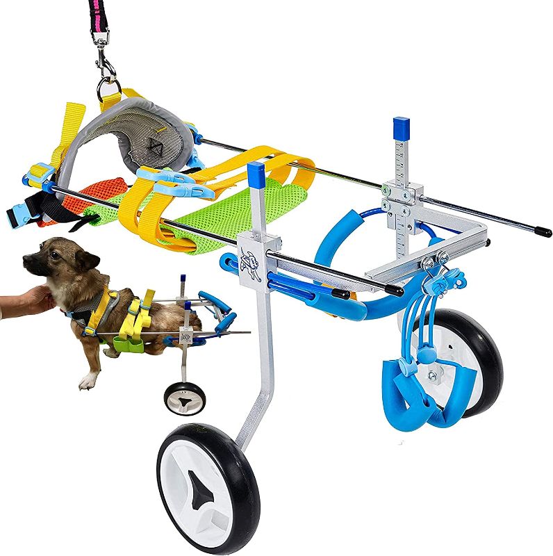 Photo 1 of Adjustable Dog Cart/Wheelchair, Animal Exercise Wheels?for Pet/Doggie Wheelchairs with Disabled Hind Legs Walking?Light Weight, Easy Assemble (7-Size)(XSLW)
