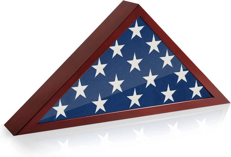 Photo 1 of Americanflat Large Flag Box Display Case for Burial Flag - Fits a Folded 5' x 9.5' Flag Military Flag Display Case - Triangle Flag Holder with Wall Mount and Polished Plexiglass Front (Mahogany)
