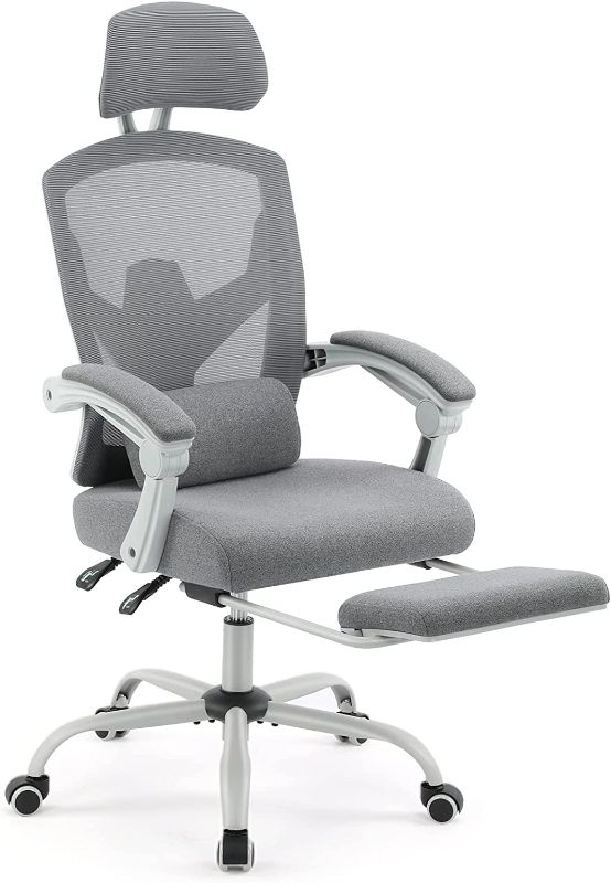 Photo 1 of Ergonomic Office Chair, High Back Office Chair with Lumbar Pillow and Retractable Footrest, Mesh Office Chair with Padded Armrests and Adjustable Headrest, Swivel Rolling Chair, Height Adjustable