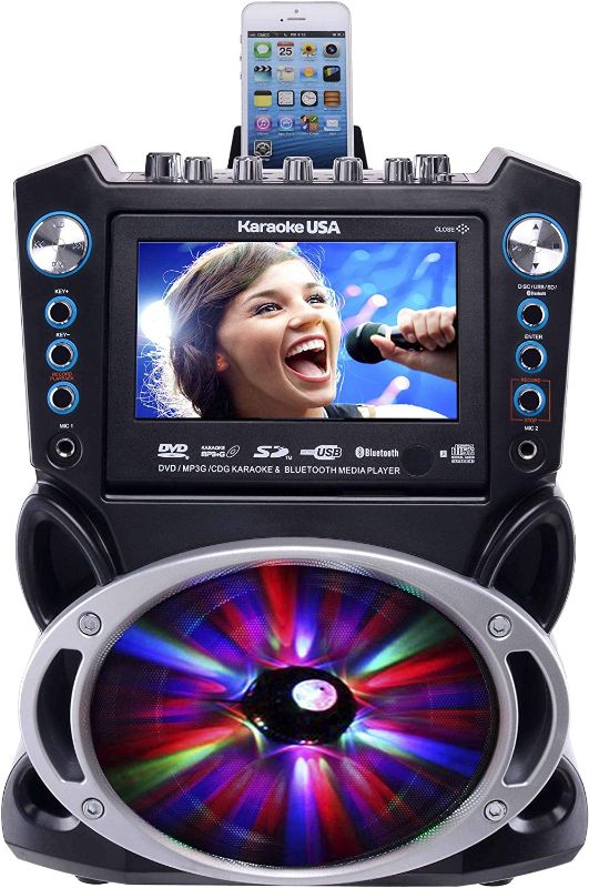 Photo 1 of Karaoke USA GF842 DVD/CDG/MP3G Karaoke Machine with 7" TFT Color Screen, Record, Bluetooth and LED Sync Lights
