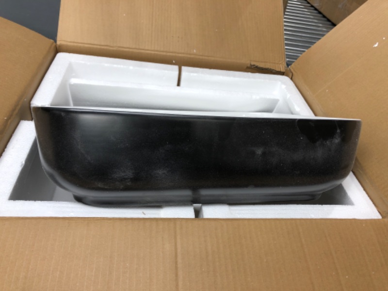 Photo 1 of Black and White Ceramic Bathroom Sink, 19" x 15" Above Counter Porcelain Vessel Sink with Black Faucet and Pop up drain Combo, Rectangle