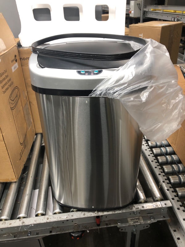 Photo 2 of ***DOES NOT POWER ON**NO POWER CORD**iTouchless 13 Gallon Oval Sensor Touchless Trash Can with Odor Control System & AC Power Adapter for Automatic Sensor Trash Cans, Official and Manufacturer Certified, UL Listed, Energy Saving Oval Stainless Steel