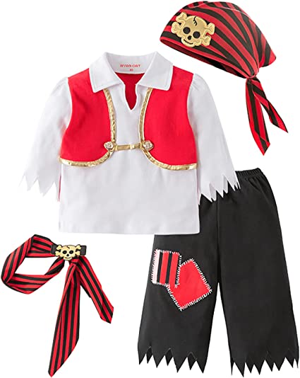 Photo 1 of FANCYINN Toddler Baby Pirate Costume for Halloween Captain Stinker Infant Party Costume 4pcs Set 2T-3T
