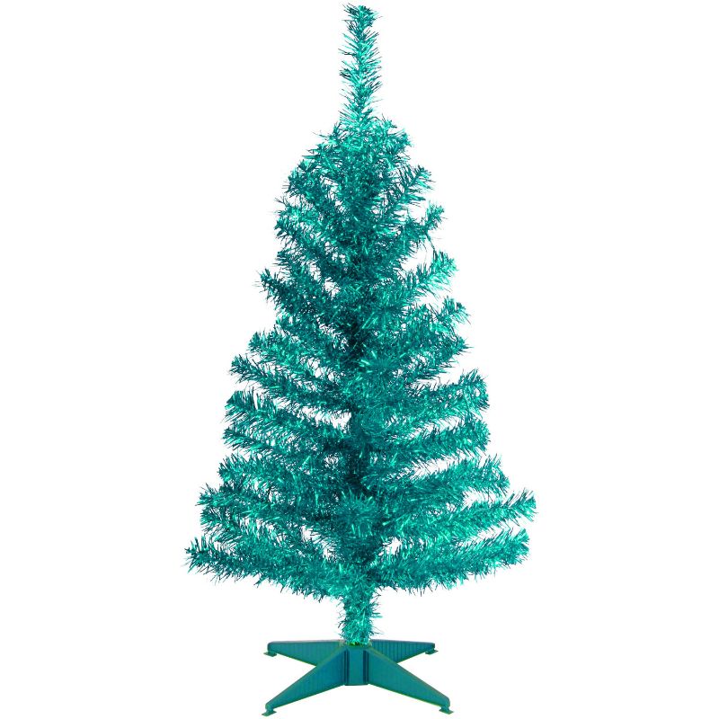 Photo 1 of 3 Medium Turquoise Blue Pine Tinsel Artificial Christmas Tree - Unlit
