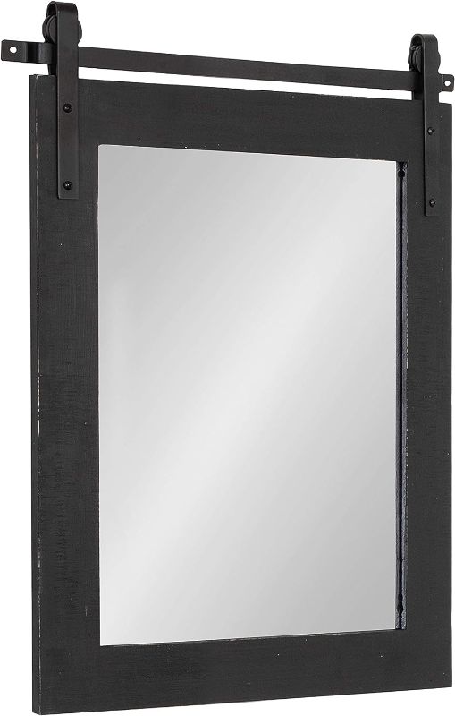 Photo 1 of  Farmhouse Wood Framed Wall Mirror, 22 x 30, Black, Barn Door-Inspired Rustic Mirrors for Wall
