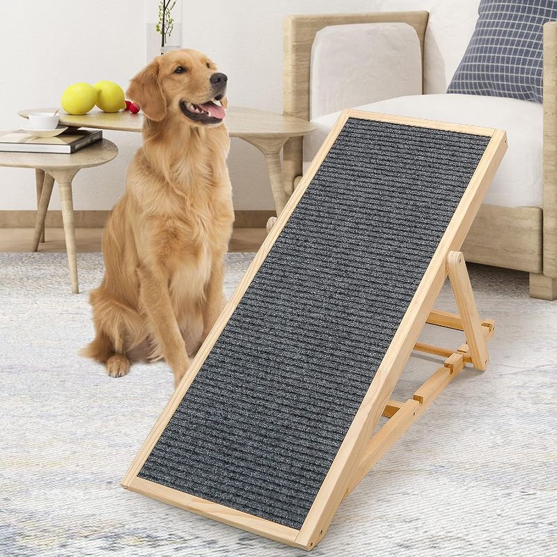 Photo 1 of Adjustable Dog Cats Ramp, Folding Portable Wooden Pet Ramp for All Small and Older Animals - 42" Long and Adjustable from 14” to 26” - Rated for 120lbs - Lightweight Dog Car Ramps for SUV, Bed, Couch
