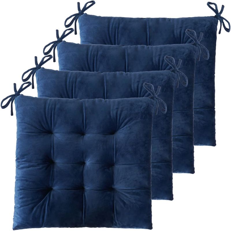 Photo 1 of 8 Pack Chair Cushions for Dining Chairs Chair Pads Cushion for Kitchen Office Tufted Square Seat Cushion with Ties (16" Navy Velvet)
