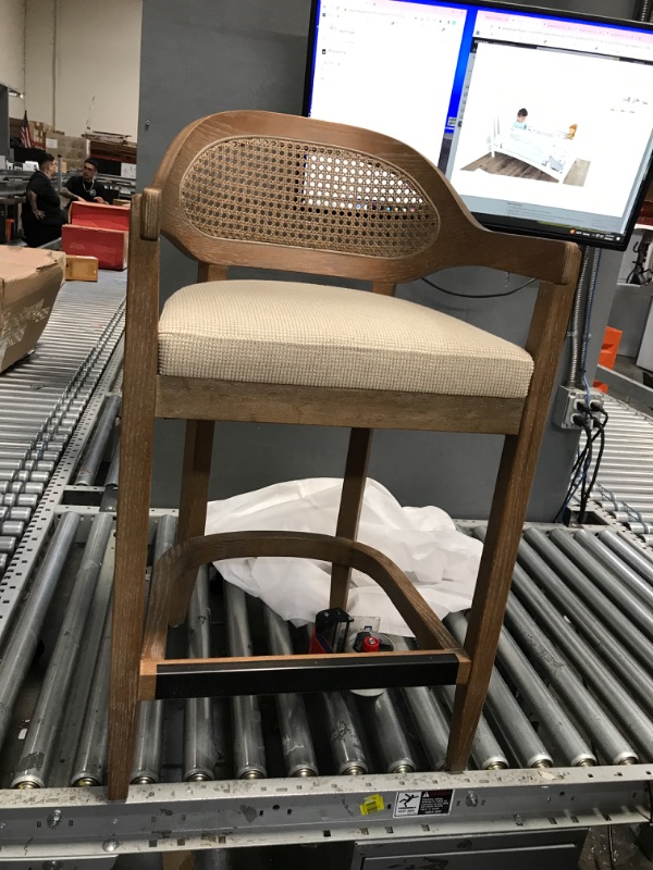 Photo 3 of **BACK LEFT LEG IS FRACTURED, SEE PHOTO***
Jennifer Taylor Home Americana 27" Cane Back Counter-Height Bar Stool, Taupe Beige Textured Weave Taupe Beige Textured Weave 27"