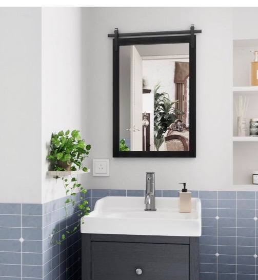 Photo 1 of 4.5 4.5 out of 5 stars 328 Reviews
Black Farmhouse Mirror for Wall, 18x26INCH Wood Framed Square Bathroom Mirrors for Vanity, Barn Door Style Mirrors Wall Mounted Dresser Decor Mirror Living Room Bedroom Vertical