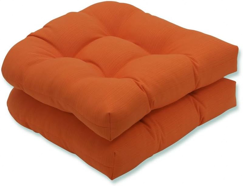 Photo 1 of 
Pillow Perfect Pompeii Solid Indoor/Outdoor Wicker Patio Seat Cushion Reversible, Weather and Fade Resistant, Round Corner - 19" x 19", Orange, 2 Count