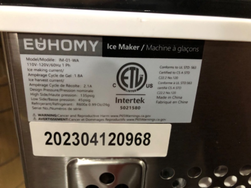 Photo 7 of **USED** TESTED POWERS ON EUHOMY Ice Maker Machine Countertop, 27lbs/Day Silver 1