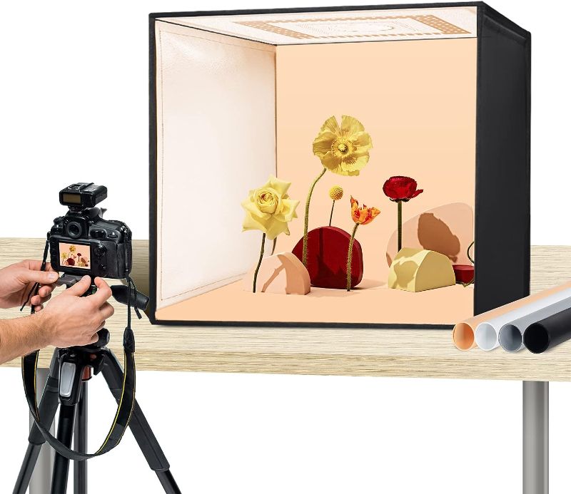 Photo 2 of RALENO Photo Studio Light Box, 20'' x 20'' x 20'' Light Box with 50W / 5500K / 92 CRI / 120 pcs LED Beads and 4 PVC Anti-Dust Background(Black/Grey/Orange/White) PKL-D550S