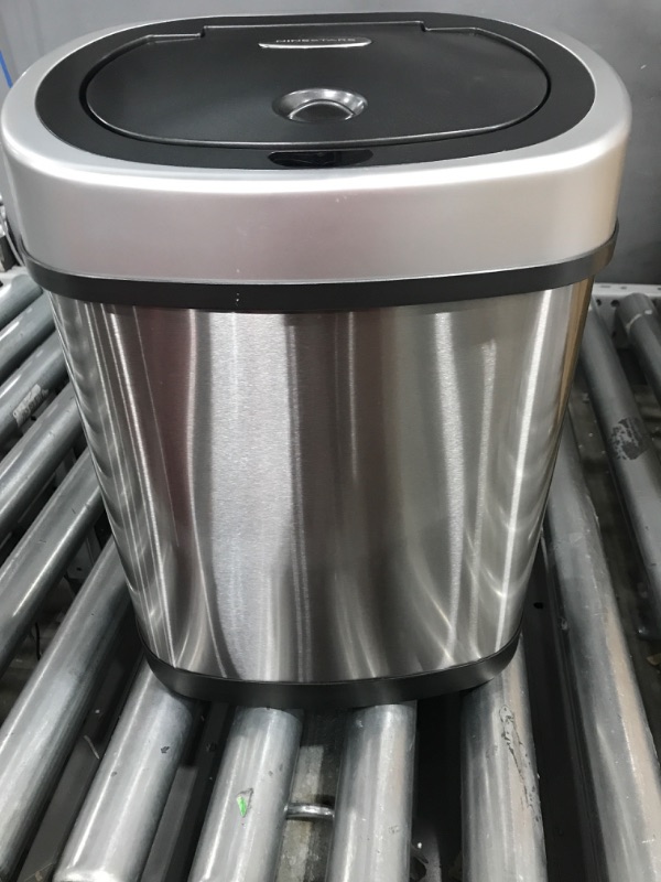 Photo 2 of *READ NOTES* NINESTARS DZT-12-9 Automatic Touchless Infrared Motion Sensor Trash Can, 3 Gal. 12 L., Stainless Steel (Oval, Silver/Black Lid) & Hefty Small Garbage Bags, Flap Tie, 4 Gallon, 26 Count Sensor Trash Can + Garbage Bags