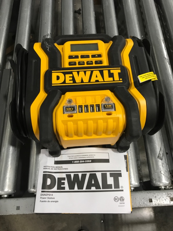 Photo 2 of *READ NOTES* DEWALT DXAEPS14 1600 Peak Battery Amp 12V Automotive Jump Starter/Power Station with 500 Watt AC Power Inverter, 120 PSI Digital Compressor, and USB Power , Yellow