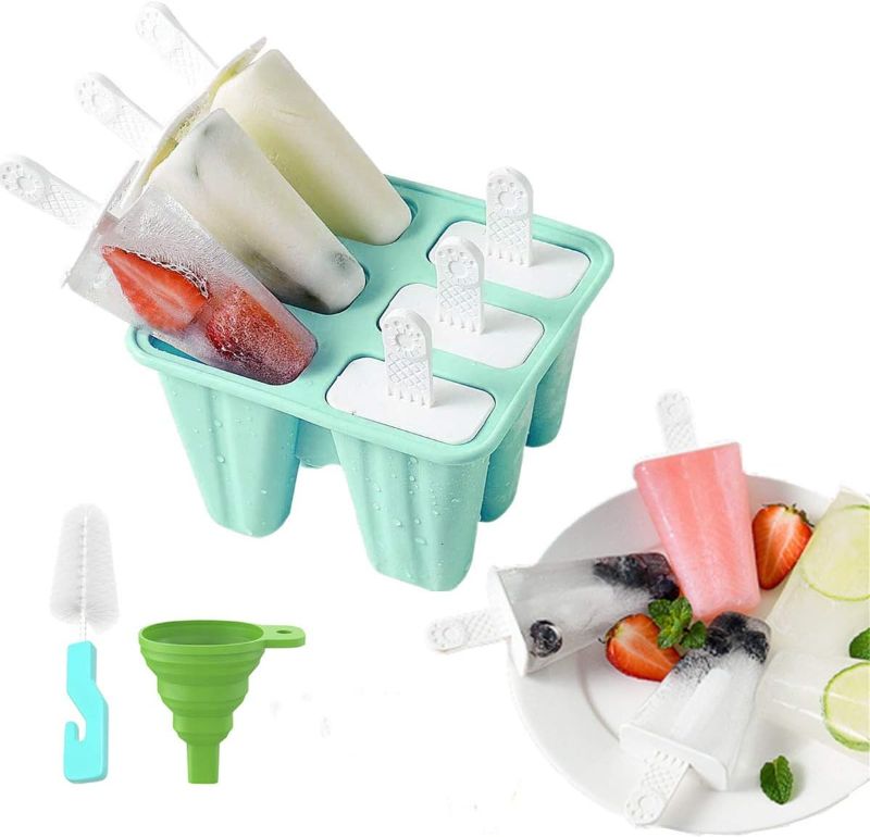 Photo 1 of 
Popsicle Molds, 6 Pieces Food Grade Silicone Ice Pop Molds BPA Free Popsicle Mold Reusable Easy Release Ice Pop Maker with Silicone Funnel and Cleaning...
