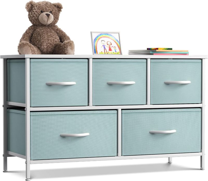 Photo 1 of Sorbus Kids Dresser with 5 Drawers - Storage Chest Organizer Unit with Steel Frame, Wood Top, Easy Pull Fabric Bins - Long Wide TV Stand for Bedroom Furniture, Hallway, Closet & Office Organization
