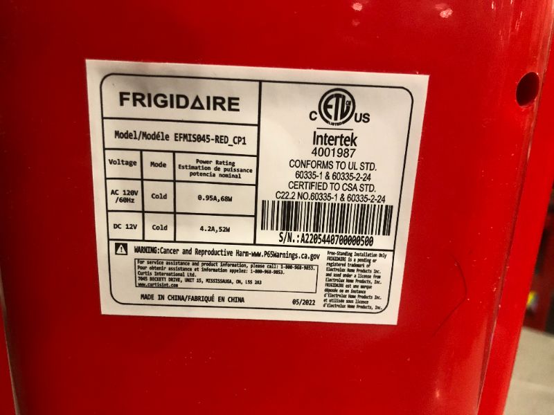 Photo 5 of ***POWER CORD MISSING - SEE NOTES***
FRIGIDAIRE EFMIS045-RED Retro Fridge for Cans