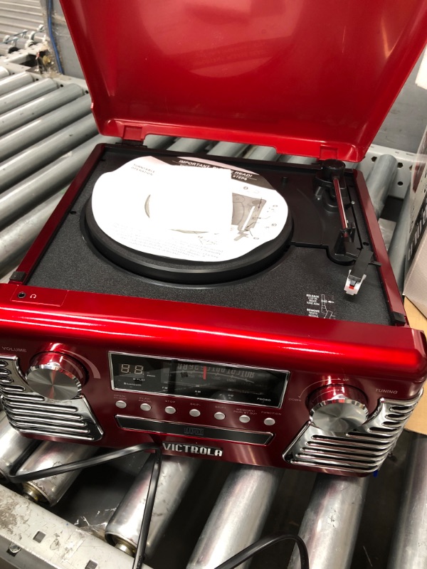 Photo 2 of Victrola 50's Retro Bluetooth Record Player & Multimedia Center & Vintage Vinyl Record Storage and Carrying Case, Fits All Standard Records - 33 1/3 Red Record Player + Carrying Case