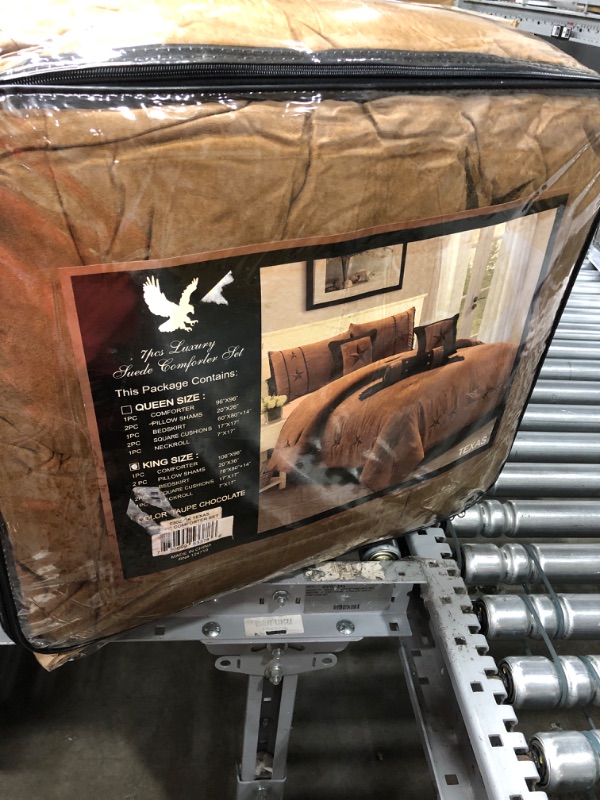 Photo 2 of 7 Piece Taupe/Brown/Gold Bedding Oversize Rustic Texas Lone Star King Size (106"X 96") Comforter Set Micro Suede Western Decor Lodge Bed in A Bag