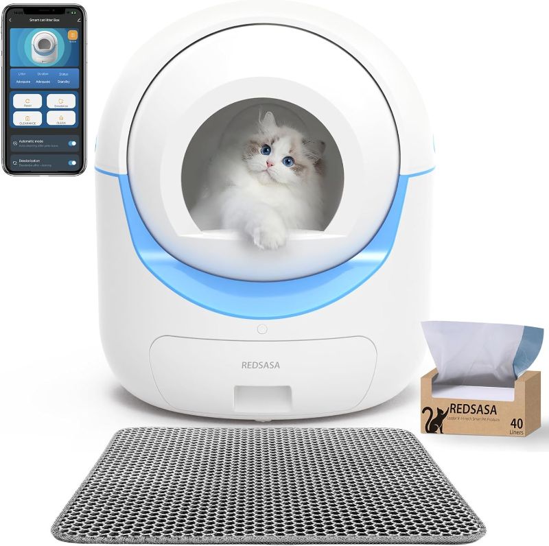 Photo 1 of ***parts only not functional***REDSASA Self-Cleaning Cat Litter Box, Automatic Cat Litter Box for Multi Cats, Smart Safety Protection Cat Litter Box, Large Capacity Litter Cat Box with Trash Bag Roll, Odor Isolation/APP Control