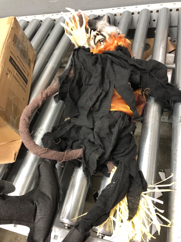 Photo 2 of ***DAMAGED***Haunted Hill Farm 2.5-Ft. Hanging Witch on a Broom, Glowing Red LED Eyes, Touch Activated Sounds and Movement, Speaks 4 Phrases, Halloween Haunted House Props, Battery-Operated 30" Animated Hanging Witch on Broom